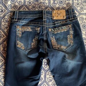 Miss Me Dark Blue Embroidered Pocket Boot Cut Jeans